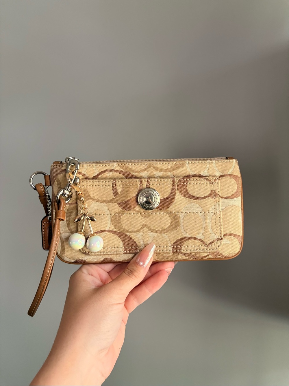 Coach Y2K Tan Signature Canvas Wristlet - Tan
